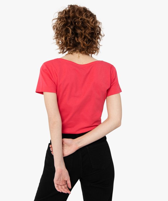 Tee-shirt femme à manches courtes avec grand col rond vue3 - GEMO(FEMME PAP) - GEMO
