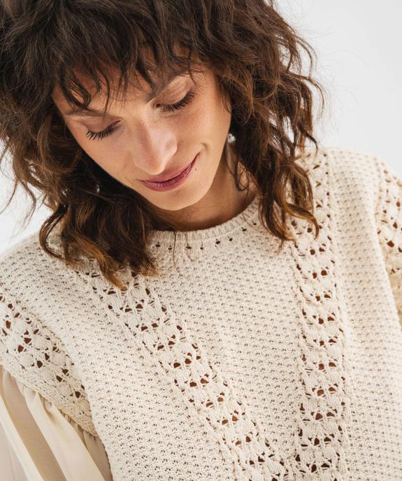 Pull en  maille ajourée à manches blousantes en voile femme - GEMO 4G FEMME Pull en  maille ajourée à manches blousantes en voile femme vue2 - GEMO 4G FEMME - GEMO