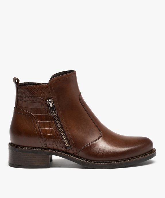 Boots femme unies dessus cuir à talon large - Tanéo vue1 - TANEO - GEMO