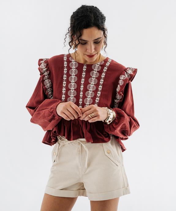 Blouse à manches longues avec volants fantaisie femme vue3 - GEMO(FEMME PAP) - GEMO