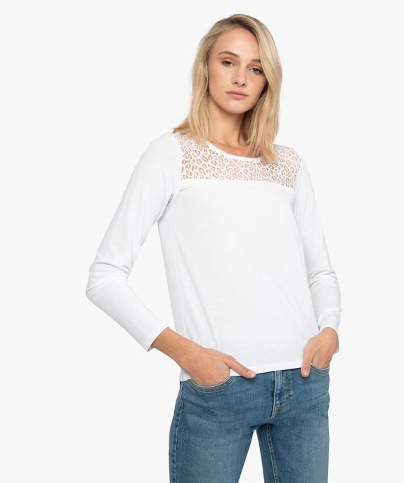 Tee-shirt femme décolleté dentelle et effet dos-nu vue1 - GEMO(FEMME PAP) - GEMO