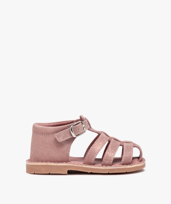 Sandales bébé fille à brides en cuir finement pailletées vue1 - GEMO(BEBE DEBT) - GEMO