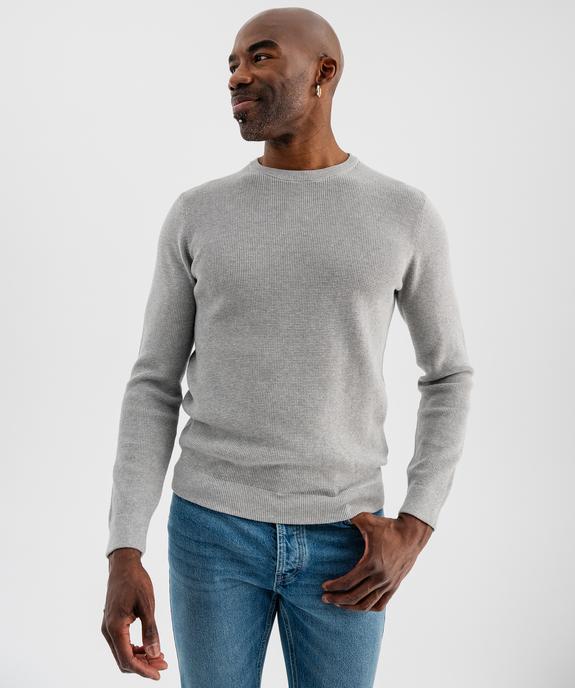 Pull col rond en coton uni homme vue9 - GEMO (HOMME) - GEMO