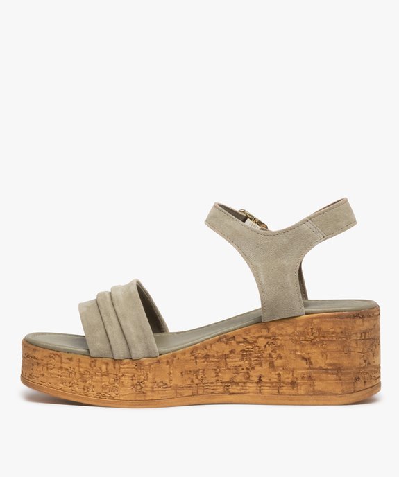 Sandales femme dessus cuir suédé plissé - Tanéo vue3 - TANEO - GEMO
