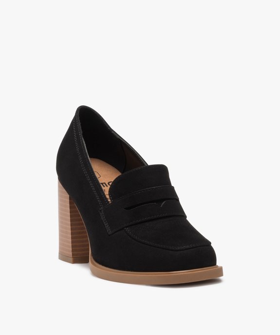 Escarpins femme à talon large en suédine unie style mocassins vue2 - GEMO(URBAIN) - GEMO