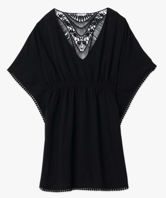 Robe de plage femme avec dos en dentelle et finitions pompons vue4 - GEMO (PLAGE) - GEMO