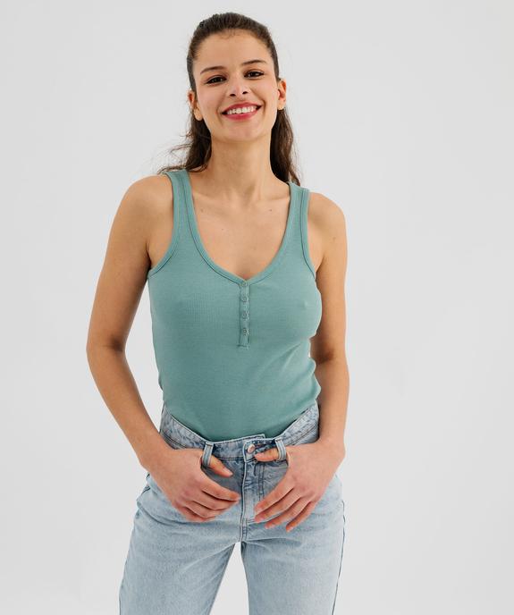 Débardeur en maille côtelée avec col V boutonné femme vue2 - GEMO 4G FEMME - GEMO