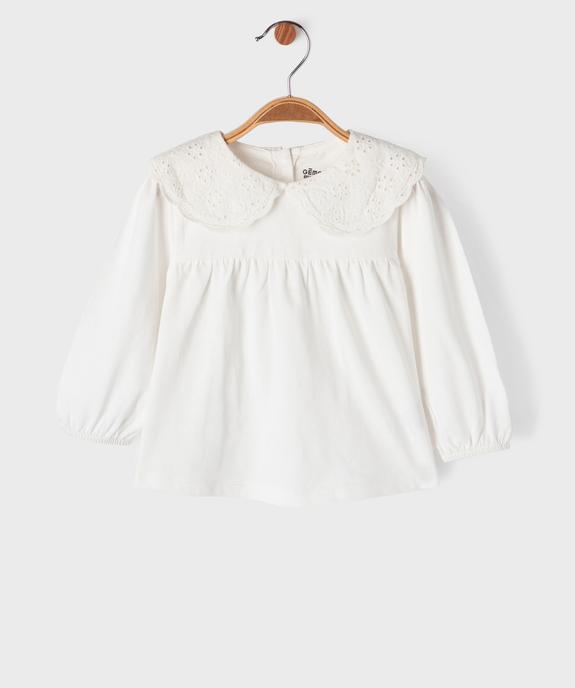 Tee-shirt manches longues ample à col Claudine en dentelle anglaise bébé fille vue1 - GEMO 4G BEBE - GEMO