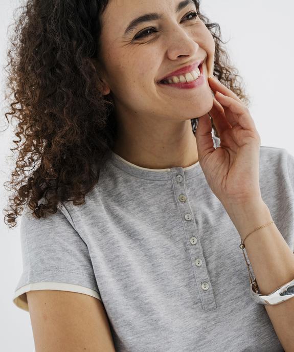 Tee-shirt manches courtes et col rond boutonné femme vue2 - GEMO 4G FEMME - GEMO