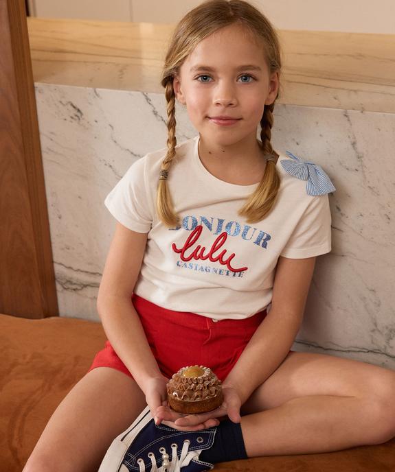 Tee-shirt manches courtes avec inscriptions bet noeud fille - LuluCastagnette vue1 - LULU CASTAGNETTE GEMO FOR GOOD - GEMO