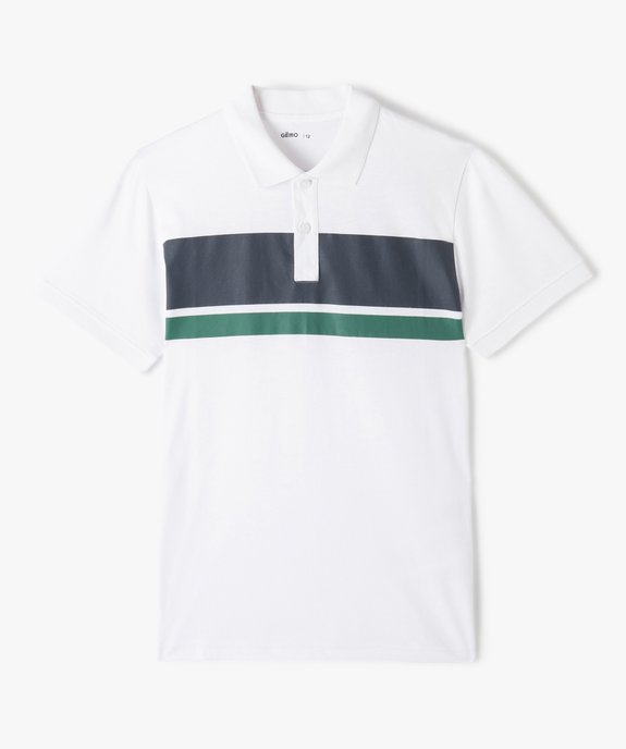 Polo garçon à manches courtes avec rayures sur le buste vue1 - GEMO (JUNIOR) - GEMO