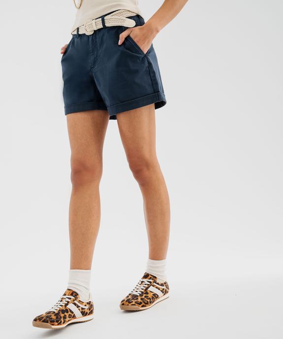 Short ample en coton stretch avec ceinture tressée femme vue1 - GEMO(FEMME PAP) - GEMO