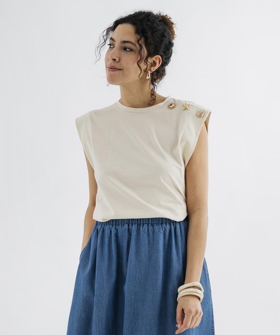 Tee-shirt sans manches avec boutons fantaisie sur l’épaule femme vue1 - GEMO 4G FEMME - GEMO
