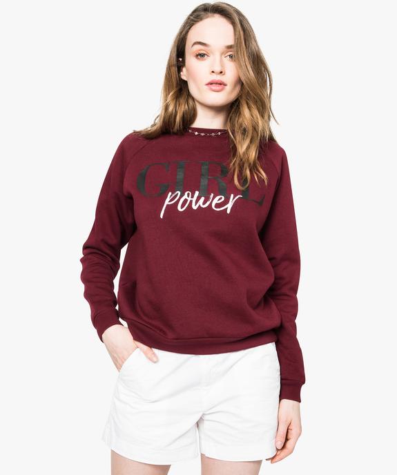 Sweat femme molletonné et imprimé à manches raglan vue1 - FOLLOW ME - GEMO