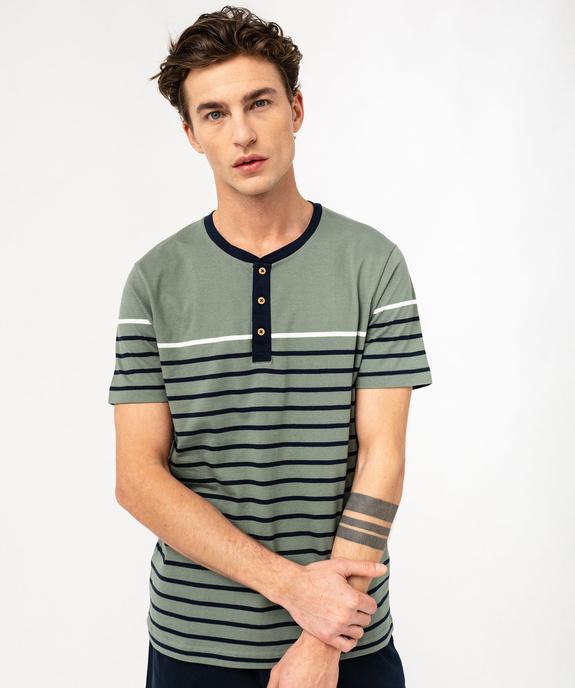 Pyjashort en coton avec haut rayé homme vue2 - GEMO 4G HOMME - GEMO