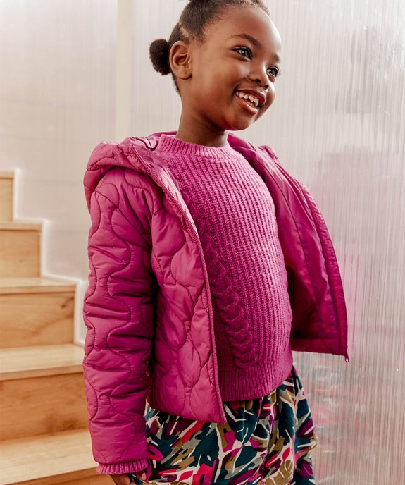 Pull en maille avec torsades sur l’avant fille vue1 - GEMO (ENFANT) - GEMO