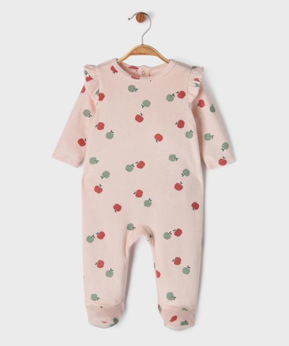 Pyjama en velours à motifs pommes et volants aux épaules bébé vue1 - GEMO 4G BEBE - GEMO