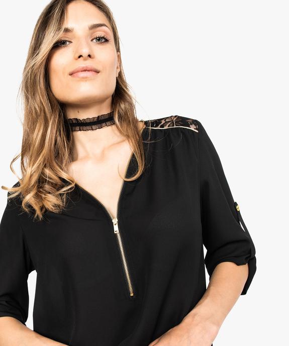 Blouse fluide décolleté zippé, manches 3/4 et dentelle vue2 - GEMO(FEMME PAP) - GEMO