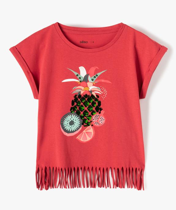 Tee-shirt fille à manches courtes et franges 100% coton biologique vue1 - GEMO 4G FILLE - GEMO