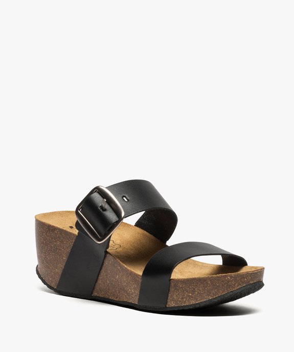 Mules femme à et talon compensé et larges brides en cuir vue2 - GEMO(URBAIN) - GEMO