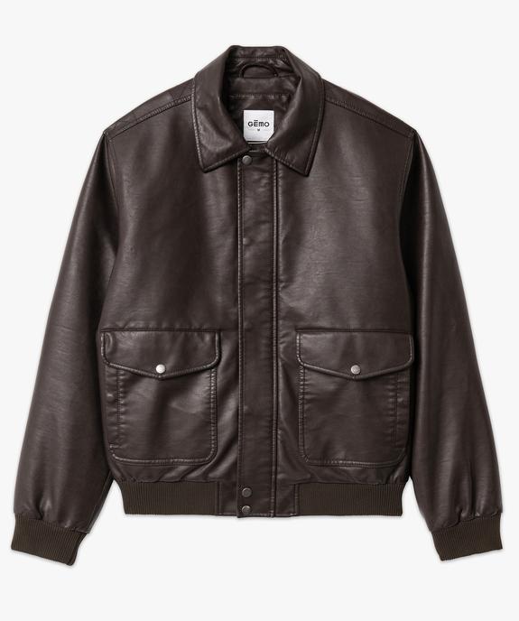 Blouson en cuir imitation avec larges poches homme  vue4 - GEMO 4G HOMME - GEMO
