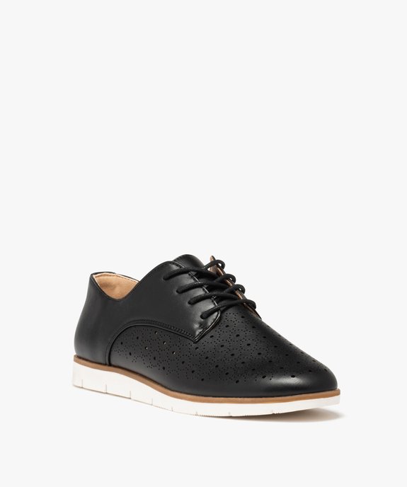 Derbies femme à talon plat et dessus perforé vue3 - GEMO (CASUAL) - GEMO