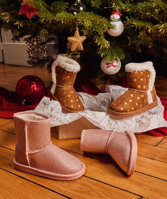 Boots fille fourrées avec scratch à motif cœurs  vue6 - GEMO (ENFANT) - GEMO