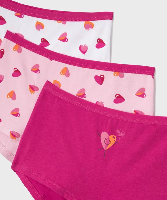 Boxers en coton biologique à motifs coeurs fille (lot de 3) vue2 - GEMO 4G FILLE - GEMO
