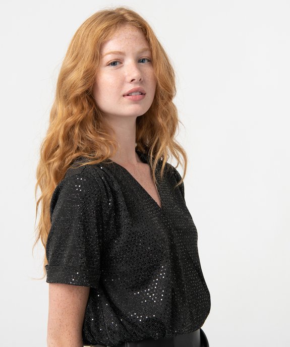 Tee-shirt femme à manches courtes à paillettes vue2 - GEMO(FEMME PAP) - GEMO