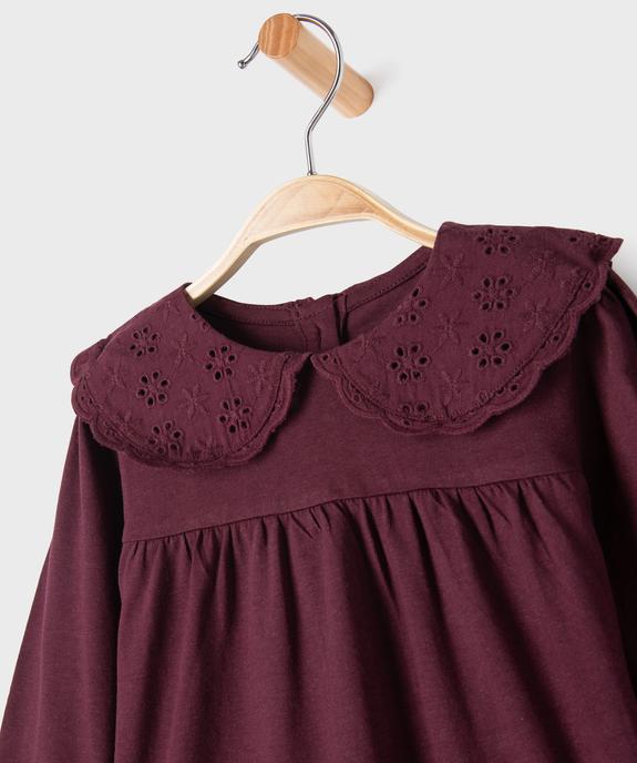 Tee-shirt manches longues ample à col Claudine en dentelle anglaise bébé fille vue2 - GEMO 4G BEBE - GEMO
