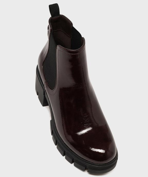 Boots femme vernies à talon carré et semelle crantée dessus verni vue5 - 5 MILES - GEMO
