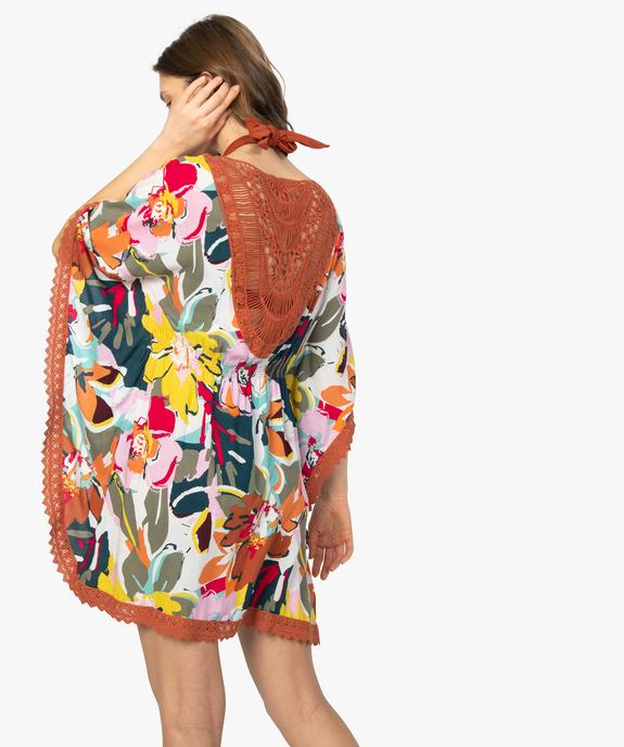 Robe de plage femme style bohème à fleurs et dos macramé vue3 - GEMO (PLAGE) - GEMO