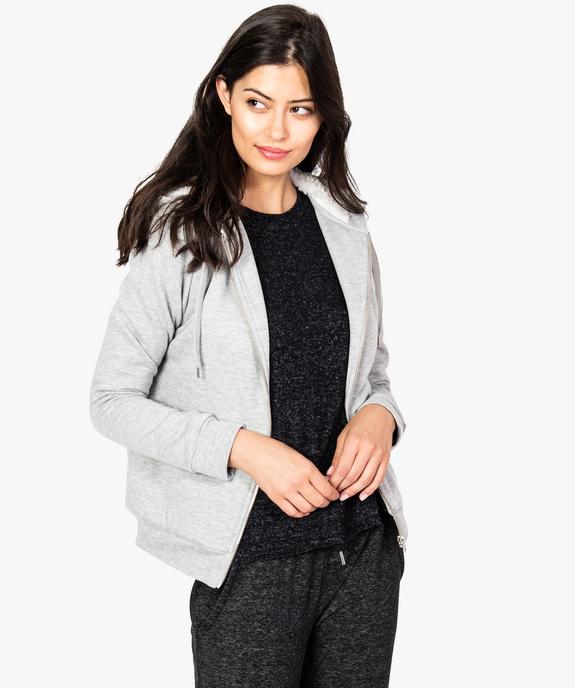 Sweat femme à capuche doublé sherpa et zippé sur l'avant vue1 - FOLLOW ME - GEMO