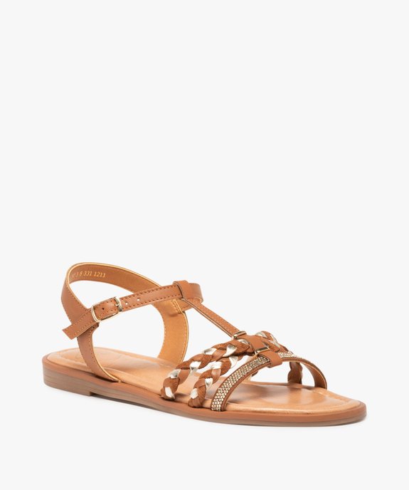 Sandales femme à talon plat et fines brides strass – Tanéo vue2 - TANEO - GEMO