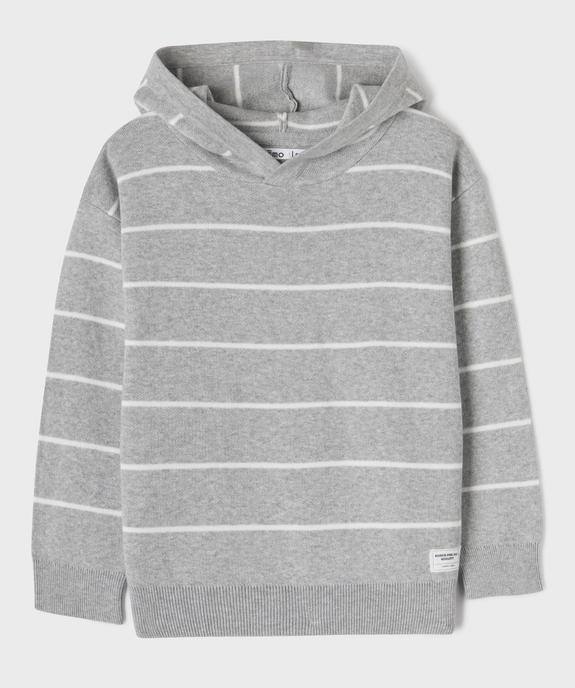 Pull à capuche en coton rayé garçon vue1 - GEMO (ENFANT) - GEMO