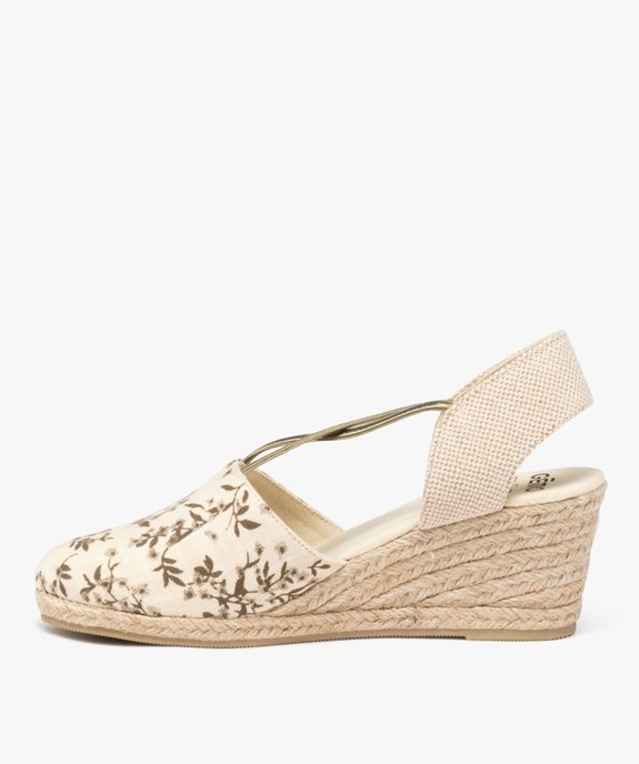 Espadrilles femme à talon compensé en corde avec dessus brides élastiques croisées vue3 - GEMO(URBAIN) - GEMO