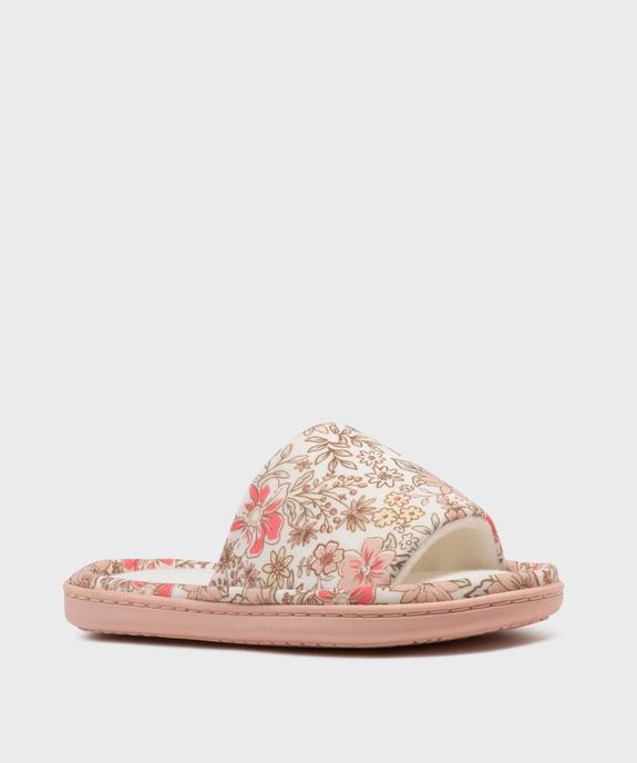 Chaussons mules bout ouvert à motifs fleuris semelle femme vue2 - GEMO(HOMWR FEM) - GEMO