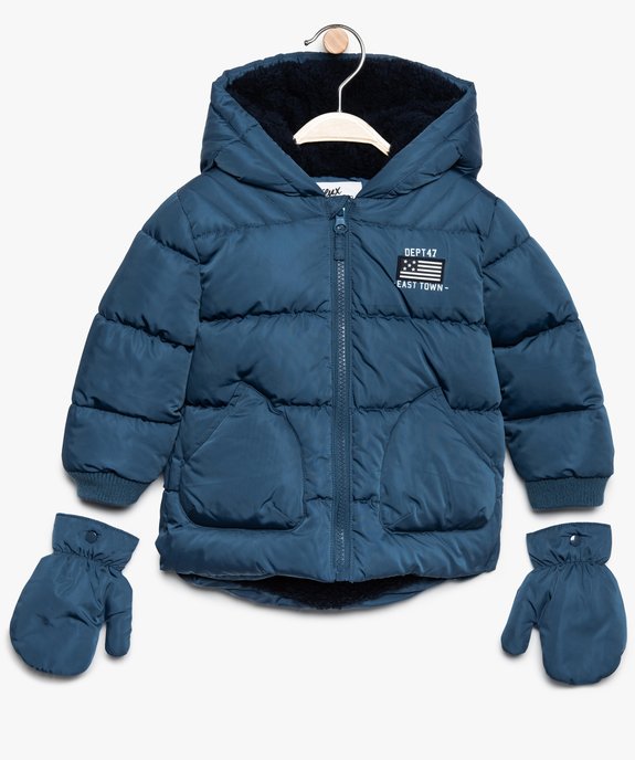 Doudoune bébé garçon avec moufles en polyester recyclé vue1 - GEMO(BEBE DEBT) - GEMO