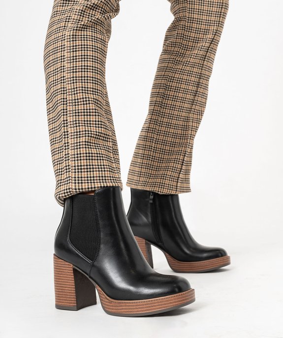 Boots femme à talon flare et semelle plateforme avec bout carré vue1 - FOLLOW ME - GEMO