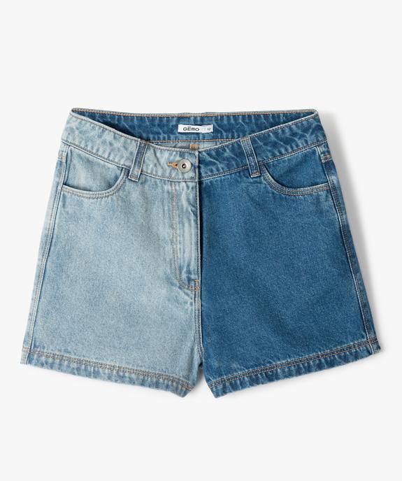 Short en jean fille bicolore à taille haute vue1 - GEMO (JUNIOR) - GEMO