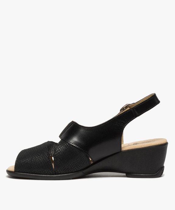 Sandales femme confort compensées dessus cuir uni vue3 - GEMO (CONFORT) - GEMO
