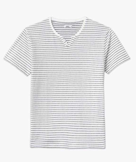 Tee-shirt manches courtes col fantaisie à rayures jacquard homme vue4 - GEMO (HOMME) - GEMO