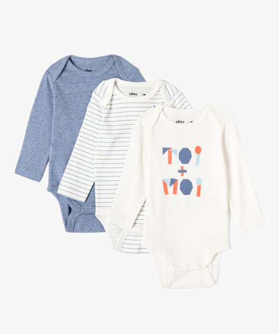 Bodies bébé à manches longues et col américain (lot de 3) vue1 - GEMO 4G BEBE - GEMO