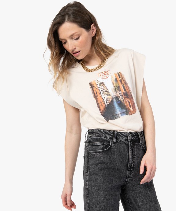 Tee-shirt femme sans manches avec motif sur le buste vue2 - GEMO(FEMME PAP) - GEMO
