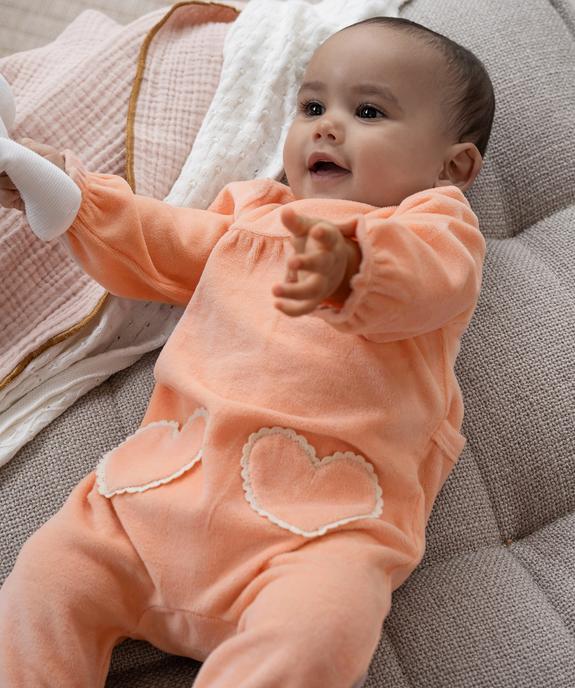 Pyjama en velours avec coeurs brodés bébé fille vue5 - GEMO 4G BEBE - GEMO