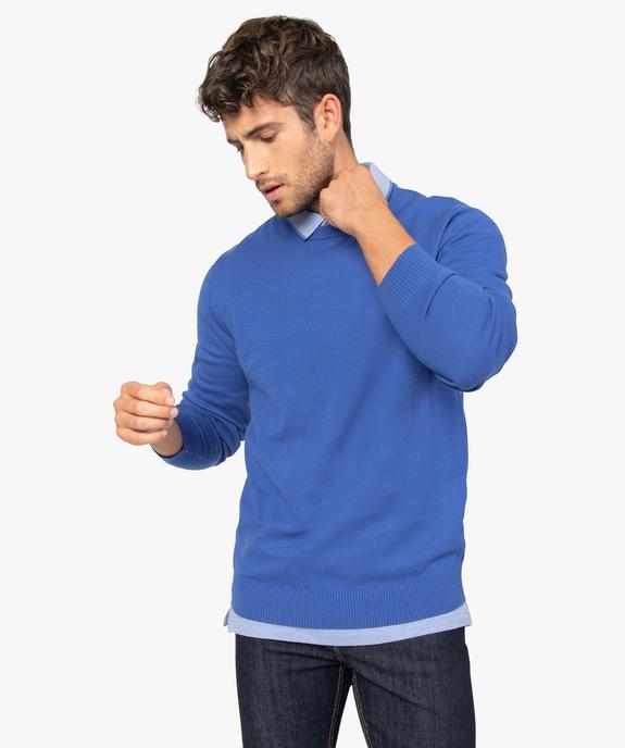 Pull homme uni en maille fine avec col rond vue1 - GEMO (HOMME) - GEMO