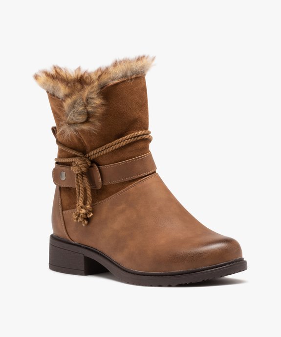 Boots femme unies avec intérieur fourré en peluche et corde nouée  vue2 - GEMO (CONFORT) - GEMO