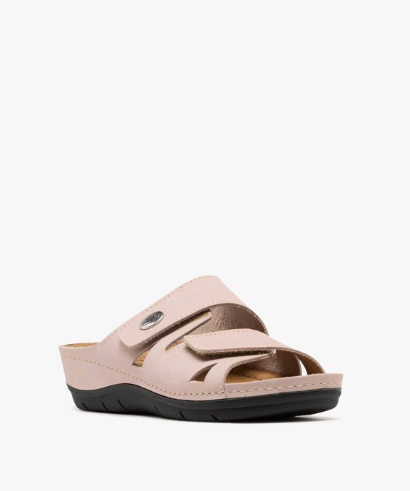 Mules femme confort unies dessus cuir à brides scratch  vue8 - G'FLEX - GEMO