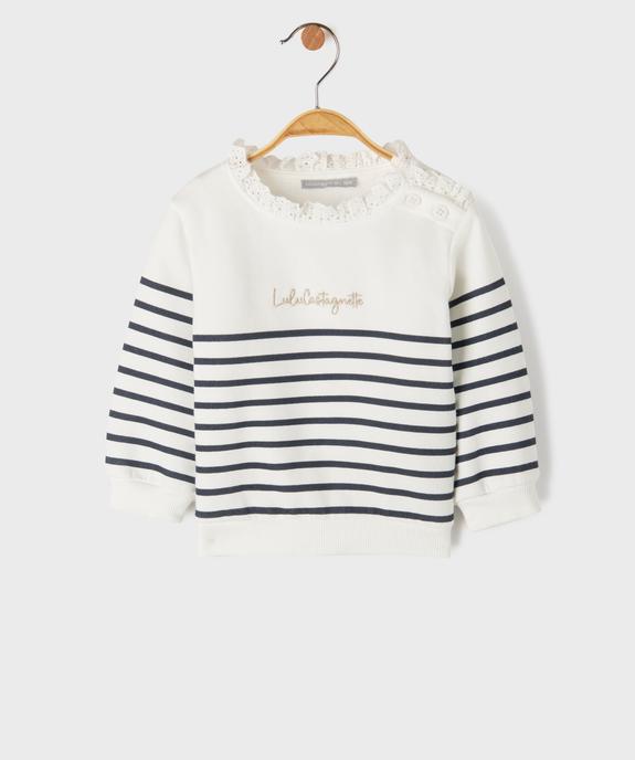 Sweat rayé à col dentelle bébé fille vue1 - LULU CASTAGNETTE GEMO FOR GOOD - GEMO