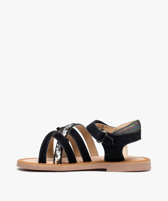 Sandales filles à brides entrelacées en cuir et à scratch - LuluCastagette vue3 - LULU CASTAGNETT - GEMO